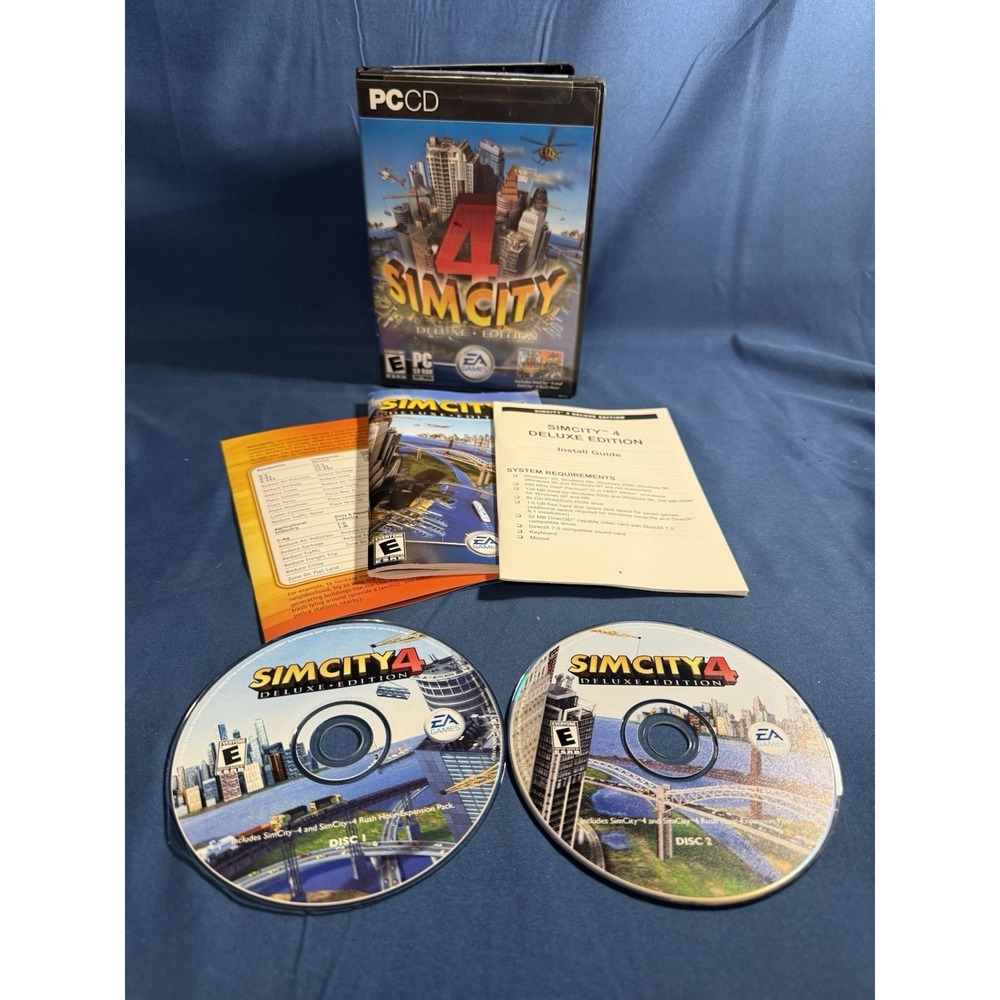 SIM CITY 4: Deluxe Edition (PC Game CD-ROM, 2003) 2 Discs with Manual in Case.